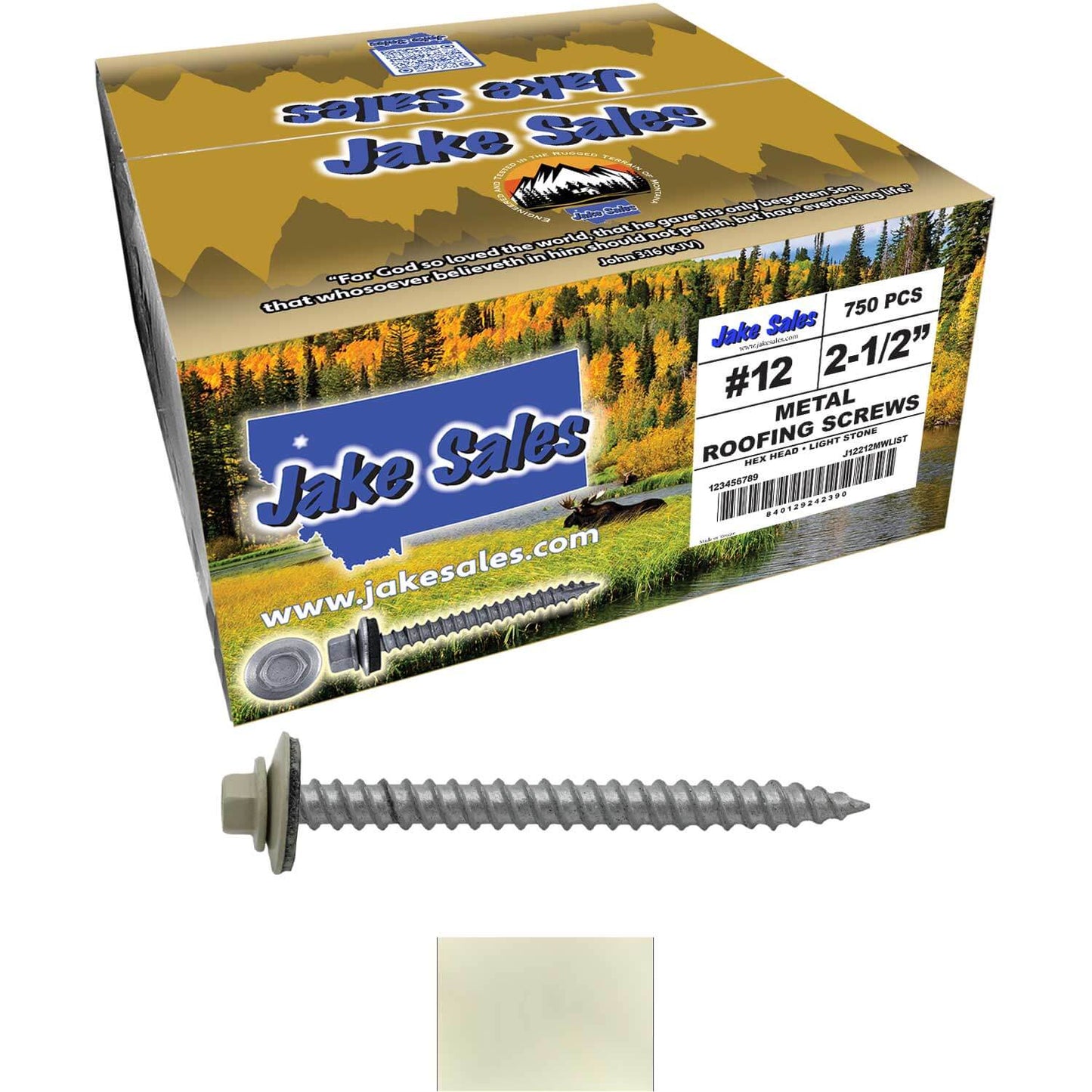 #12 x 2-1/2" RE-GRIP METAL ROOFING SCREWS - Hex Washer Head - Self starting/self tapping - EPDM washer. Colored head.