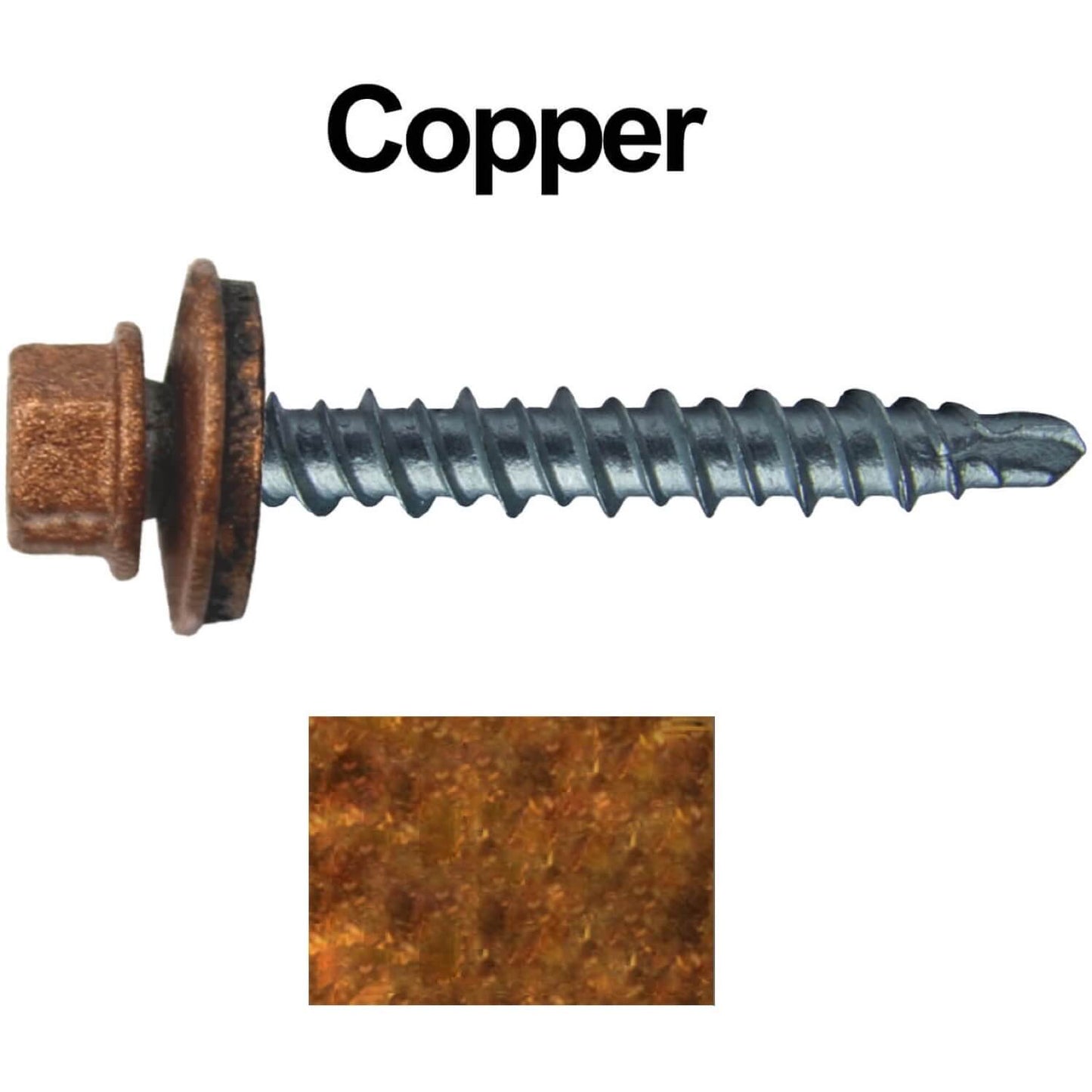 #10 x 1-1/2" Mini Driller Sheet Metal Roofing Screw - Hex Washer Head -  Self starting metal to wood siding screws. EPDM washer. Colored head.