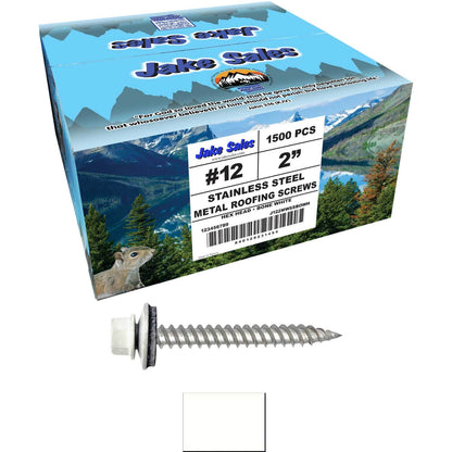 12 x 2"  Stainless Steel Metal Roofing Screw - Hex ReGrip Washer Head - Self starting/self tapping - EPDM washer. Colored head.