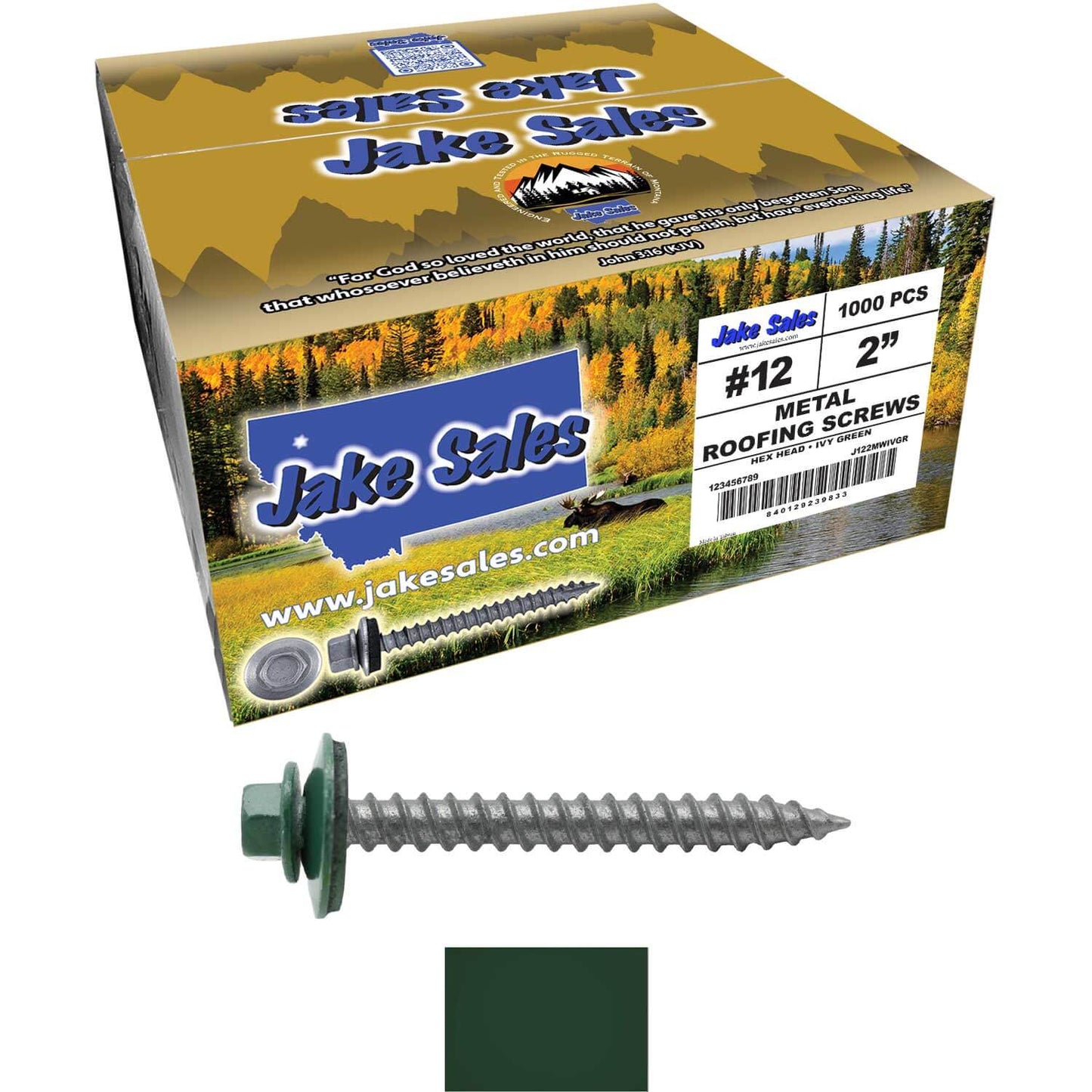 #12 x 2" RE-GRIP METAL ROOFING SCREWS - Hex Washer Head - Self starting/self tapping - EPDM washer. Colored head.