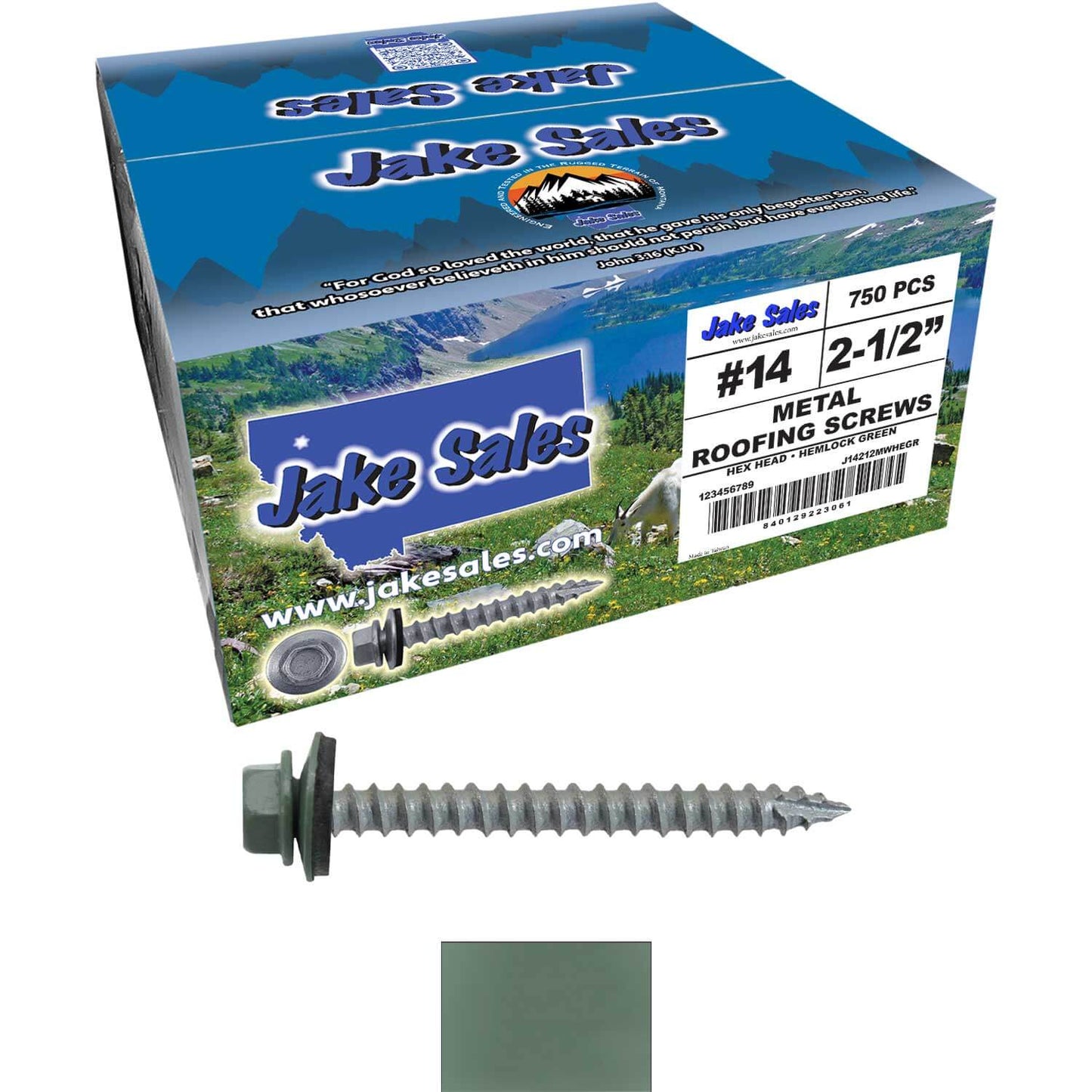 #14  x 2-1/2" Metal ROOFING SCREWS - Hex Washer Head - Self starting/self tapping - EPDM washer. Colored head.