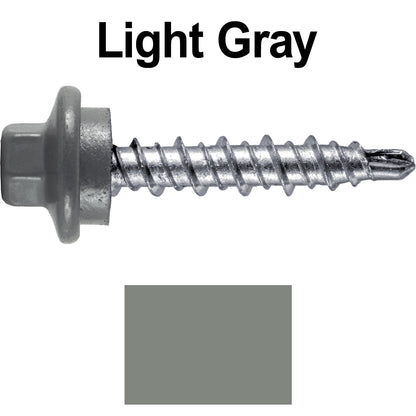 #10 x 1" Stainless Steel Mini Driller Sheet Metal Roofing Screw - Hex Washer Cap - Self starting metal to wood siding screws - EPDM washer. Colored Head.