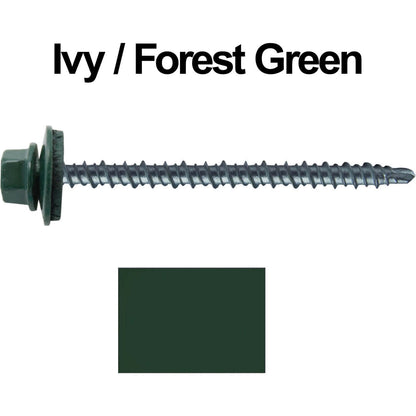 #10 x 3" Mini Driller Sheet Metal Roofing Screw - Hex Washer Head -  Self starting metal to wood siding screws. EPDM washer. Colored head.