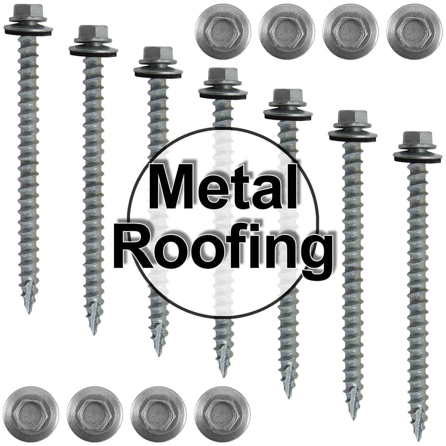 #14 x 3" Metal ROOFING SCREWS - Hex Washer Head - Self starting/self tapping - EPDM washer. Colored head.