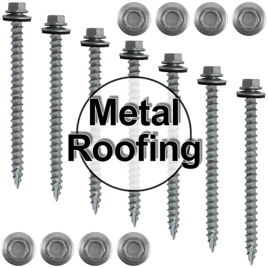 #14 x 3" Metal ROOFING SCREWS - Hex Washer Head - Self starting/self tapping - EPDM washer. Colored head.