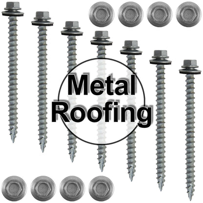 #14 x 3" Metal ROOFING SCREWS - Hex Washer Head - Self starting/self tapping - EPDM washer. Colored head.