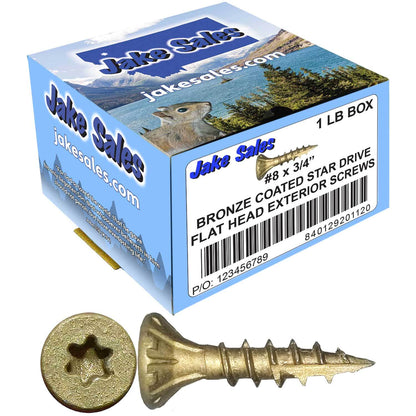 #8 x 3/4" - 2" Bronze Exterior Coated Wood Screw Torx/Star Drive Head - Multipurpose Exterior Coated Torx/Star Drive Wood Screws