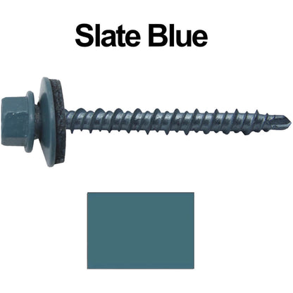 #10 x 2" Mini Driller Sheet Metal Roofing Screw - Hex Washer Head -  Self starting metal to wood siding screws. EPDM washer. Colored head.