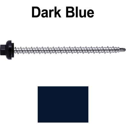 10 X 3" Zinc Aluminum Cap MINI-DRILLER Roofing Screws HI-LO THREAD Zinc Plated Carbon Steel Shank - EPDM Washer - Colored head