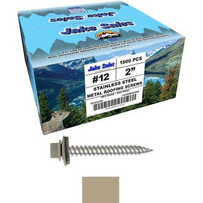 12 x 2"  Stainless Steel Metal Roofing Screw - Hex ReGrip Washer Head - Self starting/self tapping - EPDM washer. Colored head.