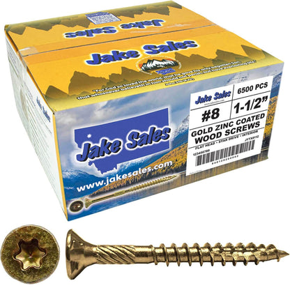 #8 Gold Star/Torx Drive Zinc Coated T-20 Flat Head Wood Screws