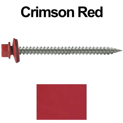 9 x 2-1/2" - Stainless Steel Metal Roofing Screws - Hex Washer Head -  Self starting metal to wood siding screws. EPDM washer. Colored head.