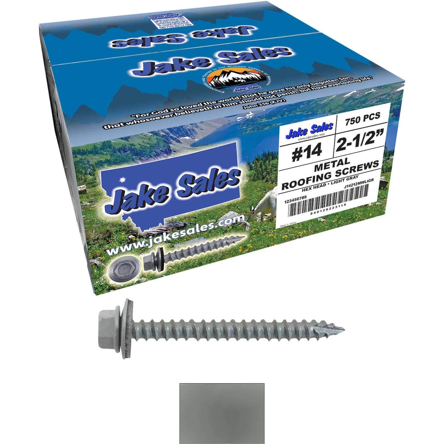 #14  x 2-1/2" Metal ROOFING SCREWS - Hex Washer Head - Self starting/self tapping - EPDM washer. Colored head.