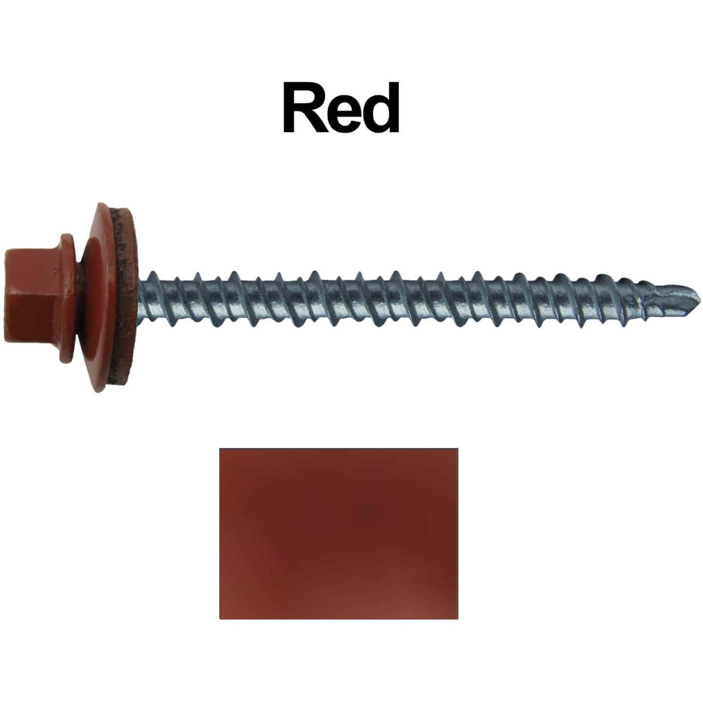 #10 x 2-1/2" Mini Driller Sheet Metal Roofing Screw - Hex Washer Head -  Self starting metal to wood siding screws. EPDM washer. Colored head.