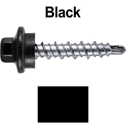 #10 x 1" Stainless Steel Mini Driller Sheet Metal Roofing Screw - Hex Washer Cap - Self starting metal to wood siding screws - EPDM washer. Colored Head.