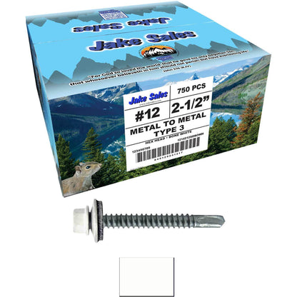 #12 x 2-1/2" Metal to Metal Type #3 Metal Roofing Screws - Hex Head Drill Point - 9/16" EPDM Washer. Colored head.