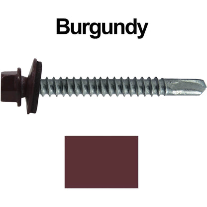 #12 x 2-1/2" Metal to Metal Type #3 Metal Roofing Screws - Hex Head Drill Point - 9/16" EPDM Washer. Colored head.