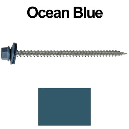 #9 x 3" Stainless Steel Metal Roofing Screws - Hex Washer Head - Self starting/self tapping - EPDM washer. Colored head.