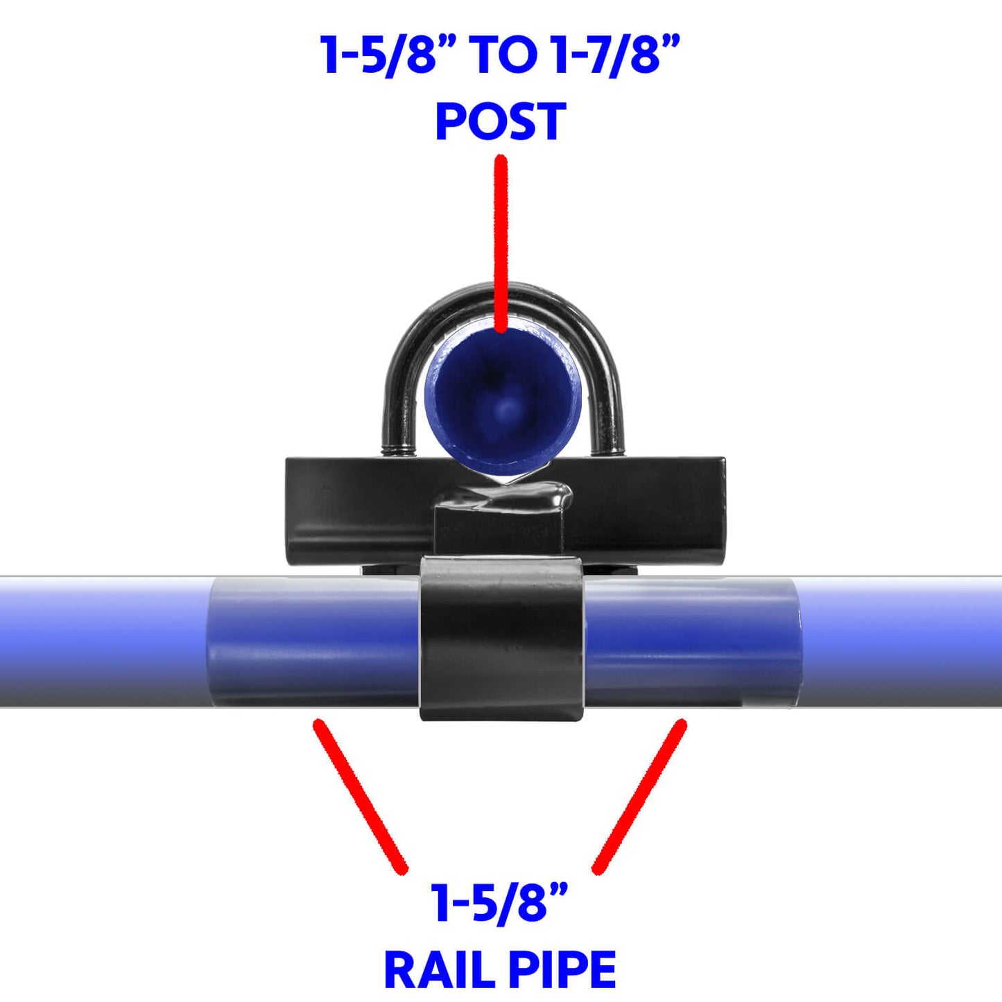 BLACK 1-5/8" Track Rail to 1-5/8" and 1-7/8" Fence Post Rolling Gate Track Bracket - PRESSED STEEL - POWDER COATED