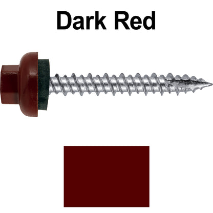 10 X 1-1/2" HI-LO Zinc Aluminum Cap Metal Roofing Screws - Hex Washer Head - Self starting/self tapping - EPDM washer. Colored head.