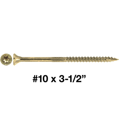#10 x 3-1/2" Gold Star Wood Screw, T-30 Torx Drive, Flat Head - (Pallet of 48 x Full Boxes) ~48,000 Screw Count