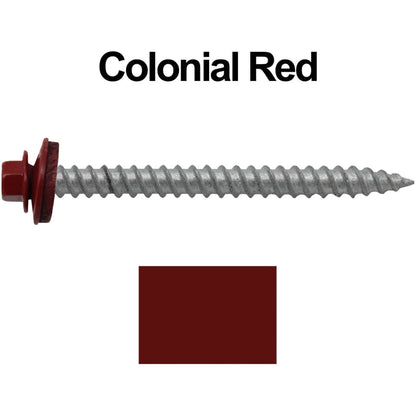 #12 x 2-1/2" RE-GRIP METAL ROOFING SCREWS - Hex Washer Head - Self starting/self tapping - EPDM washer. Colored head.