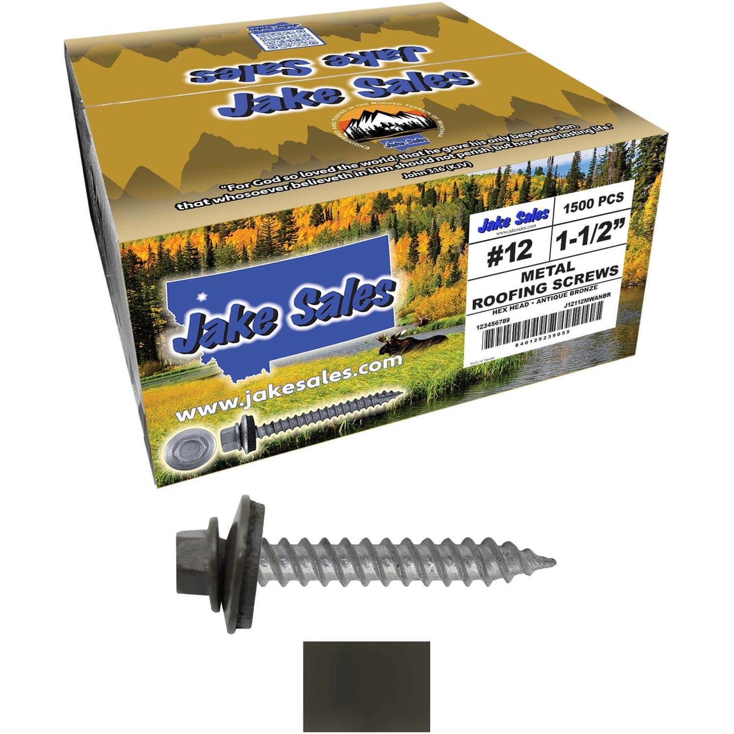 #12 x 1-1/2"  RE-GRIP METAL ROOFING SCREWS - Hex Washer Head - Self starting/self tapping - EPDM washer. Colored head.