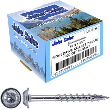 #7 Coarse Thread Pocket Hole Torx/Star Head Screws - Torx/Star Drive Pocket Hole Screws for Cabinetry & Furniture. - T-20 Torx Screw Head
