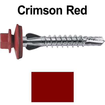 12 X 1-1/2" PFP STAINLESS STEEL Fastener - 1/4" Washer Hex Head - #3 Drill Point Tip -  For Polycarbonite, Fiberglass and PVC sheeting. Colored head.