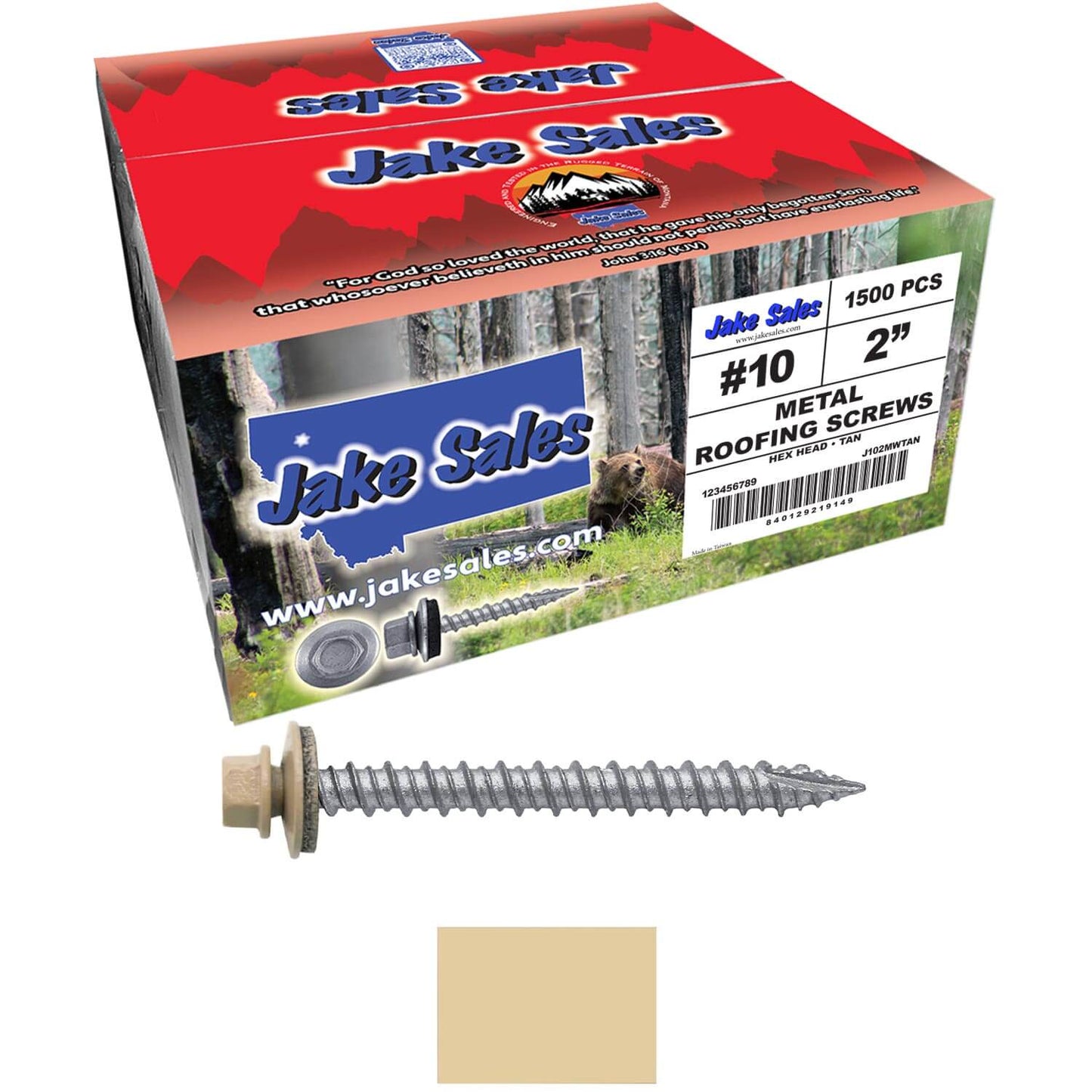 #10 x 2" Metal ROOFING SCREWS - Hex Washer Head - Self starting/self tapping - EPDM washer. Colored head.