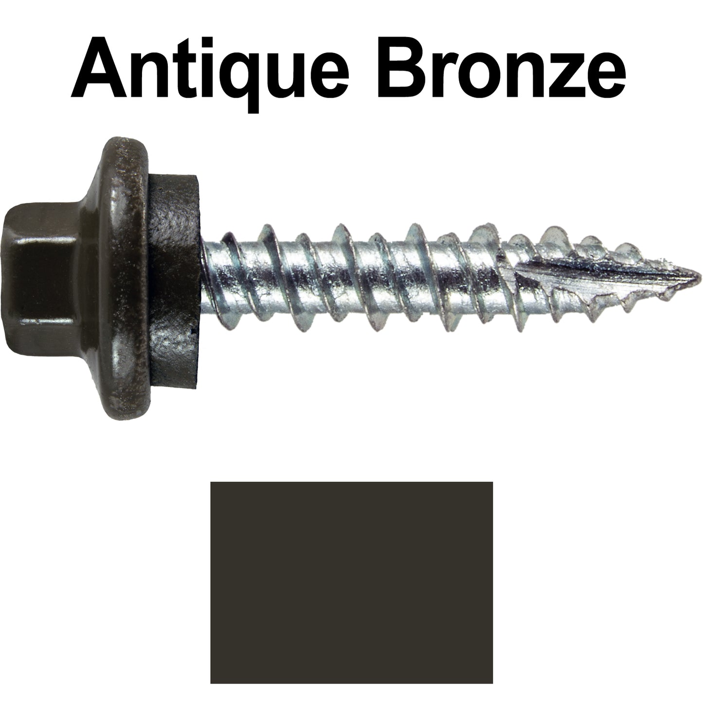 10 x 1" - STAINLESS HEX / ZINC Sheet Metal Roof Screw. Self starting metal to wood siding screws. EPDM washer. Colored head.
