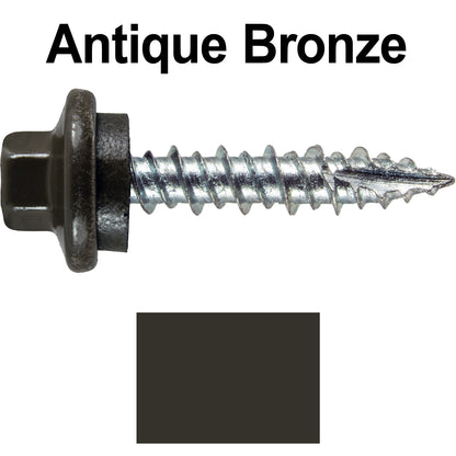 10 x 1" - STAINLESS HEX / ZINC Sheet Metal Roof Screw. Self starting metal to wood siding screws. EPDM washer. Colored head.