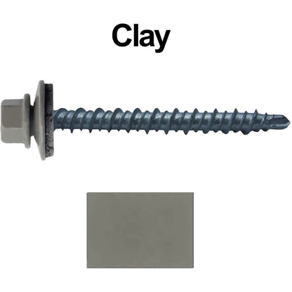#10 x 2" Mini Driller Sheet Metal Roofing Screw - Hex Washer Head -  Self starting metal to wood siding screws. EPDM washer. Colored head.