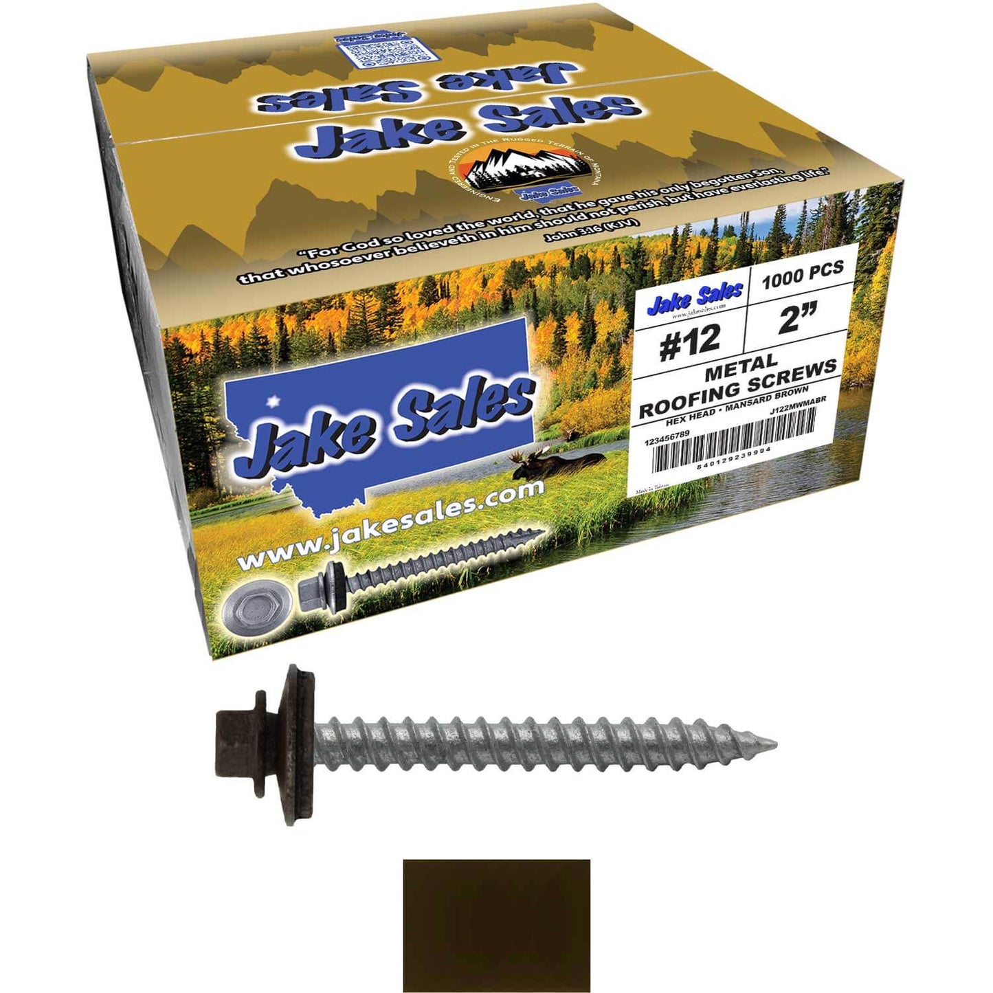 #12 x 2" RE-GRIP METAL ROOFING SCREWS - Hex Washer Head - Self starting/self tapping - EPDM washer. Colored head.