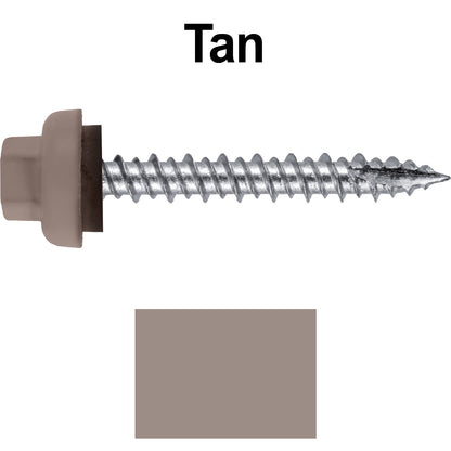 10 X 1-1/2" HI-LO Zinc Aluminum Cap Metal Roofing Screws - Hex Washer Head - Self starting/self tapping - EPDM washer. Colored head.