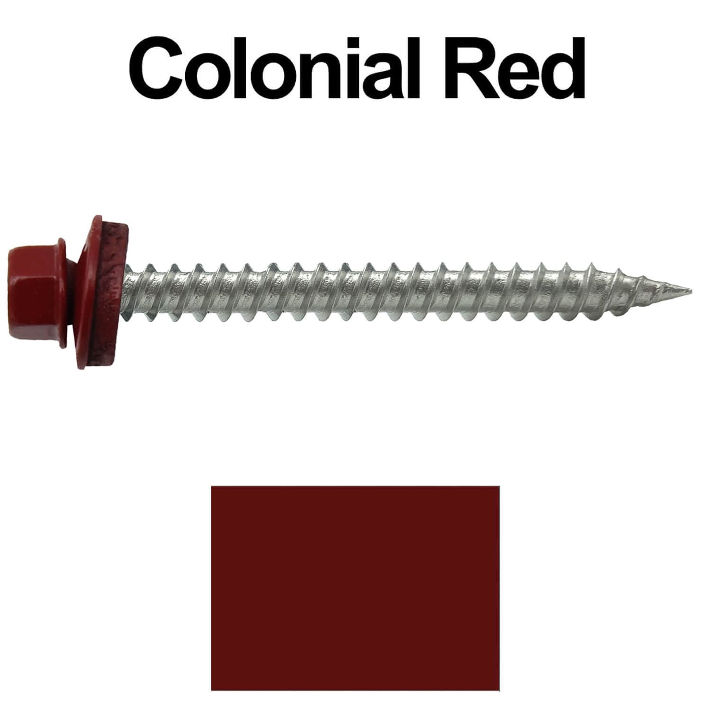 #9 x 2" Stainless Steel Metal Roofing Screws - Hex Washer Head - Self-Piercing (SP) tip metal to wood. EPDM washer. Colored head.