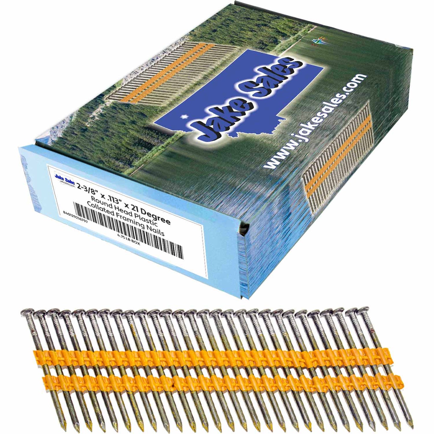 21 Degree Collated Nails - Vinyl coated framing nails in Smooth Shank and Ring Shank Galvanized.