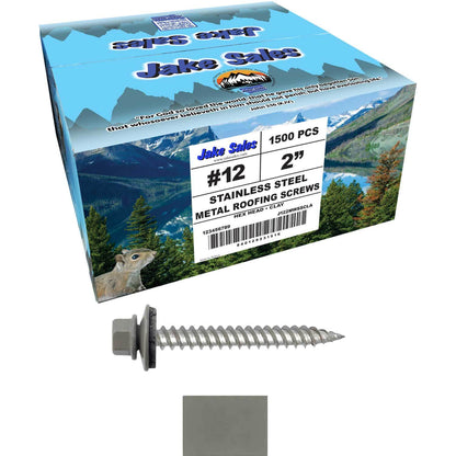 12 x 2"  Stainless Steel Metal Roofing Screw - Hex ReGrip Washer Head - Self starting/self tapping - EPDM washer. Colored head.
