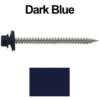 9 x 2-1/2" - Stainless Steel Metal Roofing Screws - Hex Washer Head -  Self starting metal to wood siding screws. EPDM washer. Colored head.