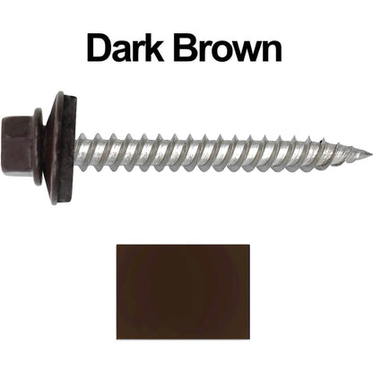 12 x 2"  Stainless Steel Metal Roofing Screw - Hex ReGrip Washer Head - Self starting/self tapping - EPDM washer. Colored head.