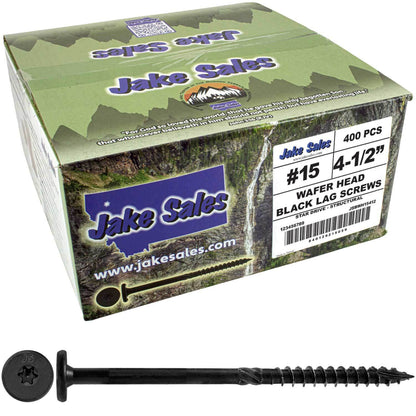#15 Black Wafer Head Structural Lag Screws. Used for Log Construction, Timber Framing, Laminated Beams and Pole Barns Among Other Uses. T-30 Torx/Star Drive