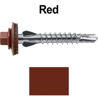 12 X 1-1/2" PFP STAINLESS STEEL Fastener - 1/4" Washer Hex Head - #3 Drill Point Tip -  For Polycarbonite, Fiberglass and PVC sheeting. Colored head.