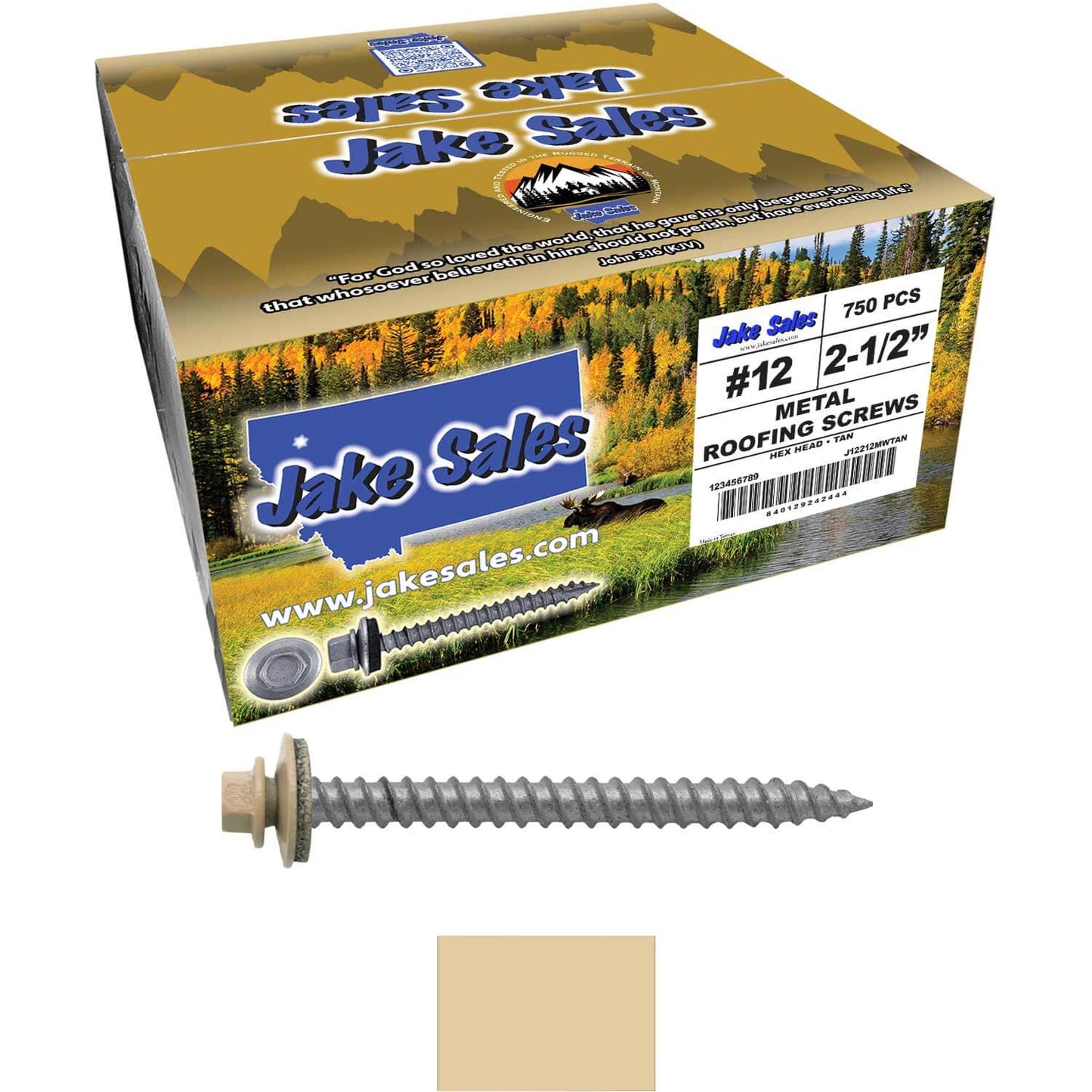 #12 x 2-1/2" RE-GRIP METAL ROOFING SCREWS - Hex Washer Head - Self starting/self tapping - EPDM washer. Colored head.