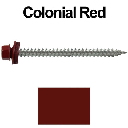 9 x 2-1/2" - Stainless Steel Metal Roofing Screws - Hex Washer Head -  Self starting metal to wood siding screws. EPDM washer. Colored head.
