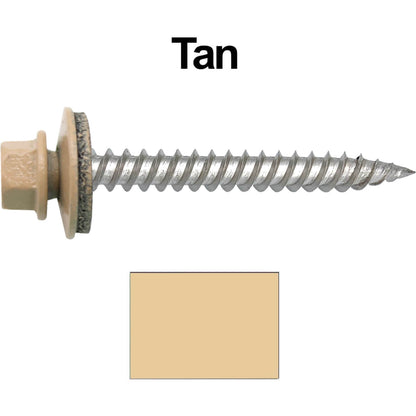 12 x 2"  Stainless Steel Metal Roofing Screw - Hex ReGrip Washer Head - Self starting/self tapping - EPDM washer. Colored head.
