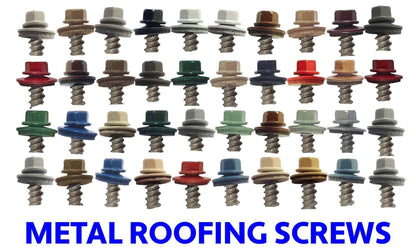 #10 x 1" Metal ROOFING SCREWS - Hex Washer Head - Self starting/self tapping - EPDM washer. Colored head.