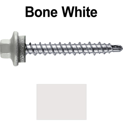 #10 x 1-1/2" Stainless Steel Mini Driller Sheet Metal Roofing Screw - Hex Washer Cap - Self starting metal to wood siding screws - EPDM washer. Colored head.