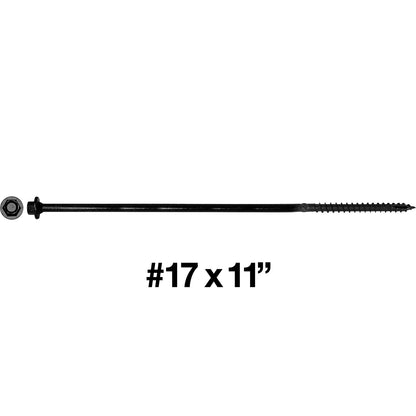 #17 Heavy-Duty Black Timber, Log & Structural Wood Screws - Exterior Coated - Use for Fastening Ledger Boards, Large Timbers, Logs and more.