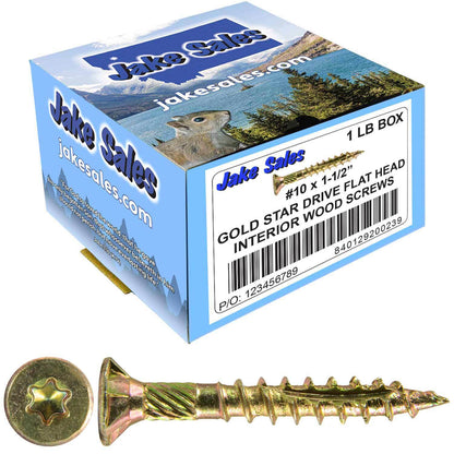 #10 Gold Star/Torx Drive Zinc Coated T-25 Flat Head Wood Screws