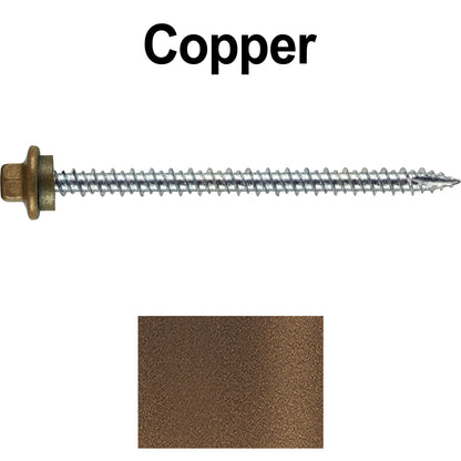 10 x 3” - STAINLESS HEX / ZINC Sheet Metal Roof Screw. Self starting metal to wood siding screws. EPDM washer. Colored head.
